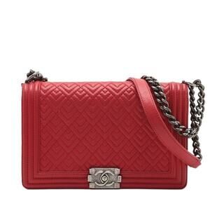 Chanel Boy Lambskin Chain shoulder bag in Red with Silver hardware